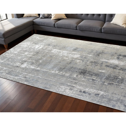 HMS Hand Knotted Abstract Area Rug 8' X 10' Ivory Beige and Gray Sets Included