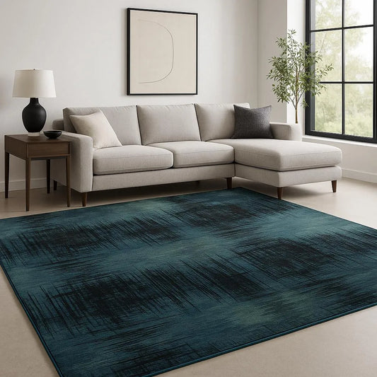 HMS Hand Knotted 8' X 10' Blue Abstract Jute Area Rug Jacquard Braided Rectangle for Bedroom or Living Room for House Use