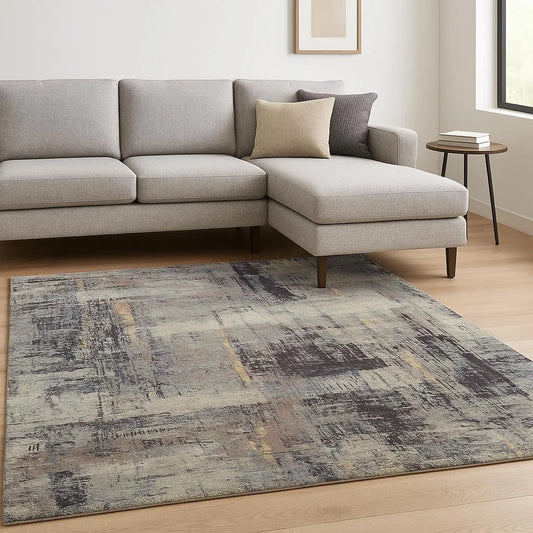 HMS Large 8' X 10' Purple Abstract Hand Knotted Jute Area Rug for Entryway Hallway or Bedroom 3D Patchwork Design