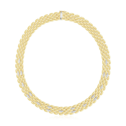 UD2 14k Two Tone Gold High Polish Diamond Panther Necklace 12mm High Quality Diamond Jewelry