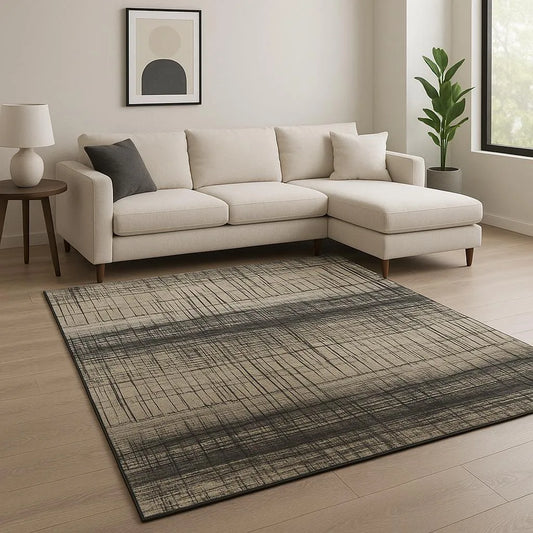 HMS Large 8' X 10' Black Abstract Hand Knotted Jute Area Rug Rectangular Hallway for Teenagers Jacquard for Home Living Room