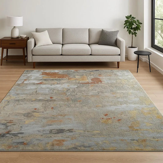 HMS Hand Knotted Jute Area Rug Blue Abstract Design Large 8' X 10' Rectangle for Home Living Room for Teens Handmade Techniques