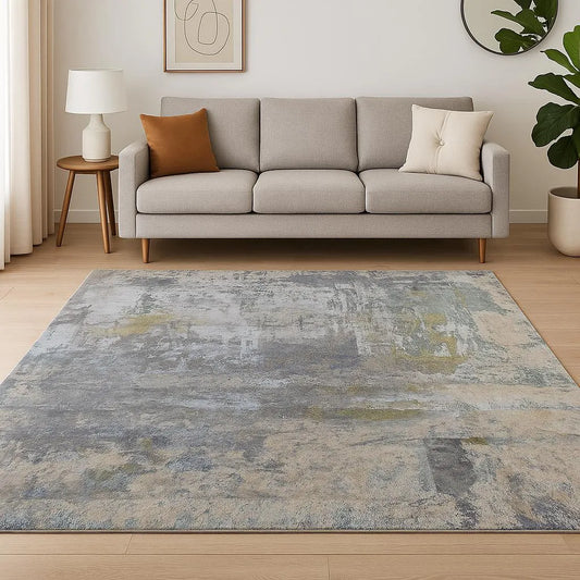 HMS Hand Knotted Jute Area Rug 8' X 10' Blue Abstract Design Teen Home Living Room Rectangle Hallway Large Rectangle Handmade