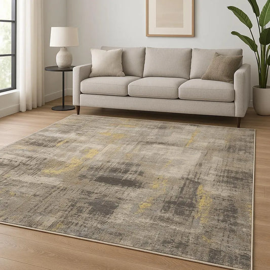 HMS Hand Knotted 8' X 10' Brown Abstract Area Rug Jacquard Technique Rectangle Pattern for Living Room Hallway Model Number Rug