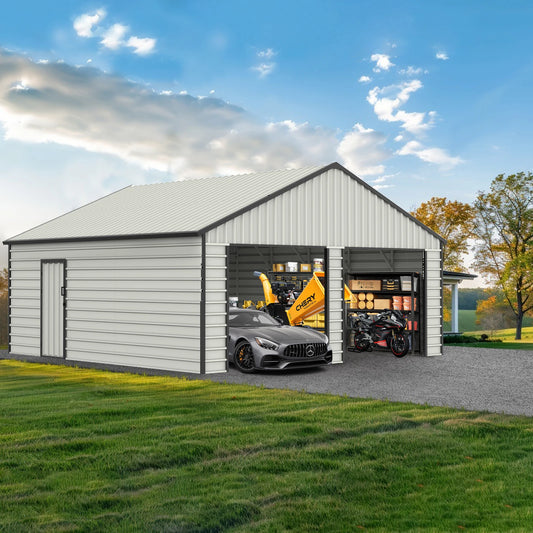 23x22 ft Double Door Metal Garage Canopy Side Entry Door for Power Tools Motorized Machinery Farm Equipment & Car Parking
