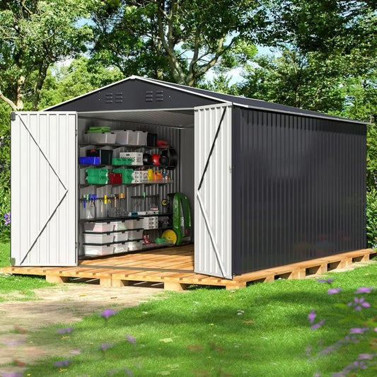 8 x 11.6 FT Outdoor Storage Shed, Metal Garden Shed with with Updated Frame Structure, Tool Sheds for Backyard Garden