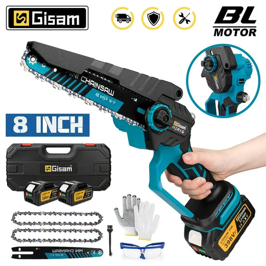 Gisam 8 Inch Brushless Electric Saw Cordless Electric Chainsaw Woodworking Garden Pruning Saw Tools For Makita 18V Battery Pins