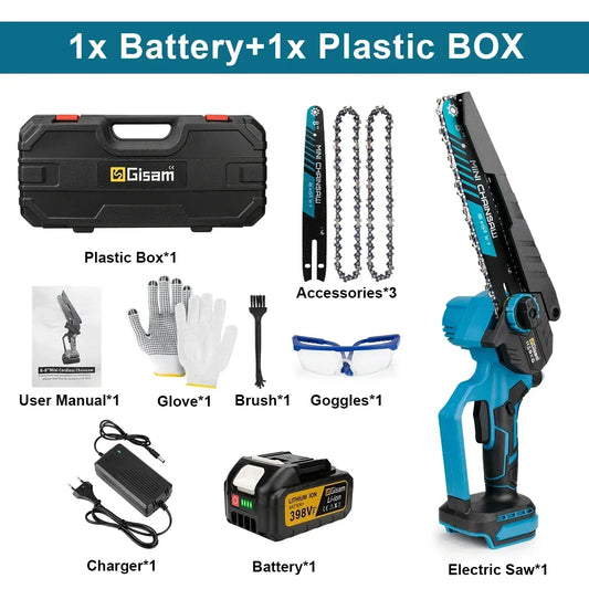 Gisam 8 Inch Brushless Electric Saw Cordless Electric Chainsaw Woodworking Garden Pruning Saw Tools For Makita 18V Battery Pins