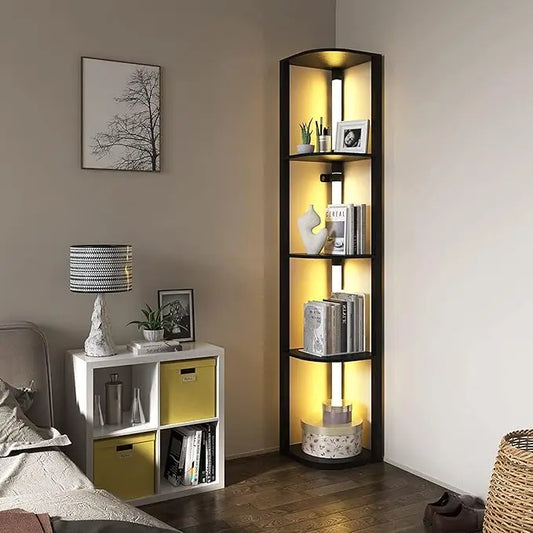 Shelf with Light, Modern Home Decor Stand Floor Lamps with Storage Shelves for Collectibles,5-Tier Corner Cabinet Display Shelf