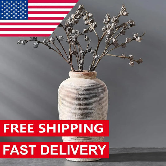 Large Ceramic Rustic Vase,11 inch Minimalist Decorative Vase,Farmhouse Tall Vase for Home Decor,Living Room, Shelf Decor, Gray ﻿