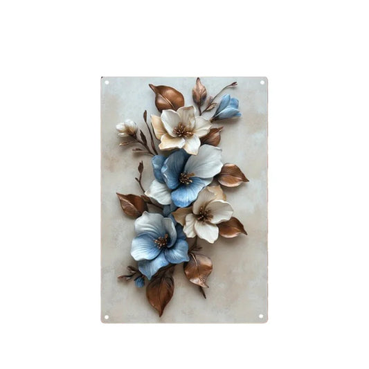 Elegant Blue and White Flower Metal Wall Art Easy To Hang Durable Wrought Iron Decoration Suitable for Living Room Bedroom